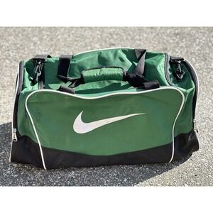 Vintage Nike Gym Duffle Bag Black Green Swoosh Basketball Y2K